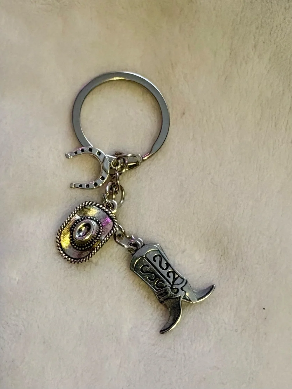 Western Cowboy Boot & Hat Keychain - Silver Tone